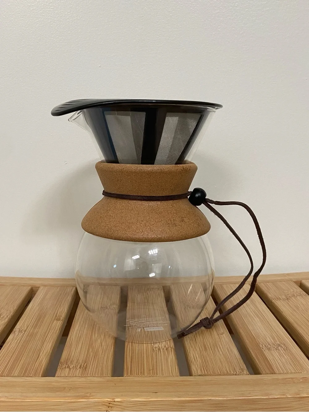 Bodum Pour Over Coffee Maker Glass Carafe Cork Collar Reusable Filter